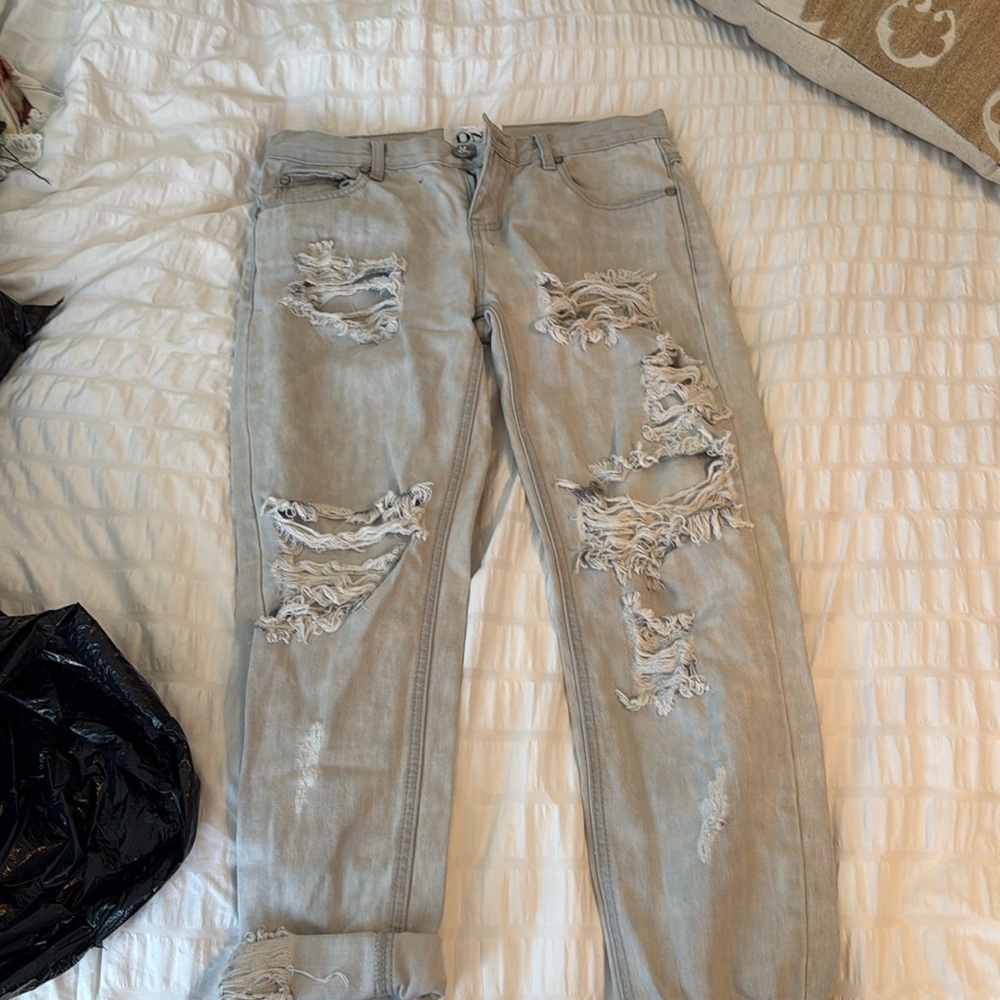 One Teaspoon Grey Ripped Boyfriend Jeans